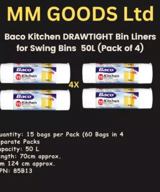60x Baco Kitchen DRAWTIGHT Bin Liners for Swing Bins 50L
