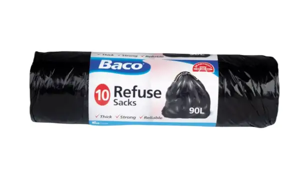Baco Draw tie Black Refuse Sacks 90Litre 10Bags - Heavy Duty