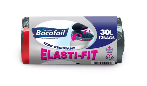Bacofoil Elasti-fit Kitchen Bin Liner Tear Resistant 30L x 12 Bags