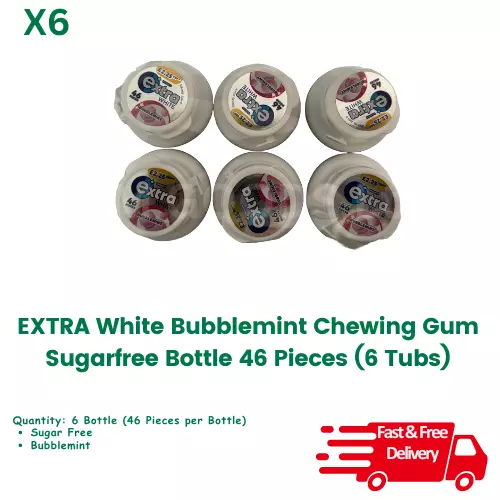 EXTRA BUBBLEMINT CHEWING GUM SUGARFREE 6 TUBS 6x 46 piece Price Marked 17/09/25 - Image 2