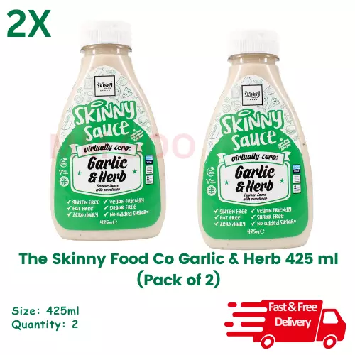 The Skinny Food Co Garlic & Herb 425 ml, Pack of 2, Virtually Zero, VEGAN