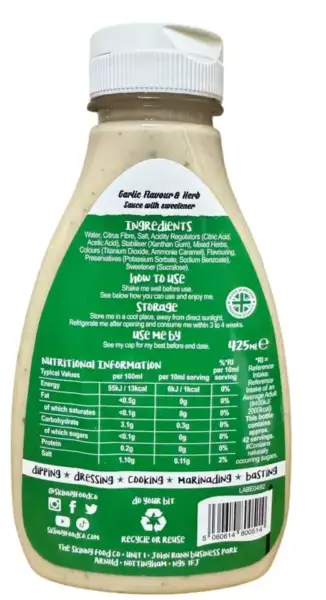 The Skinny Food Co Garlic & Herb 425 ml, Pack of 2, Virtually Zero, VEGAN - Image 3