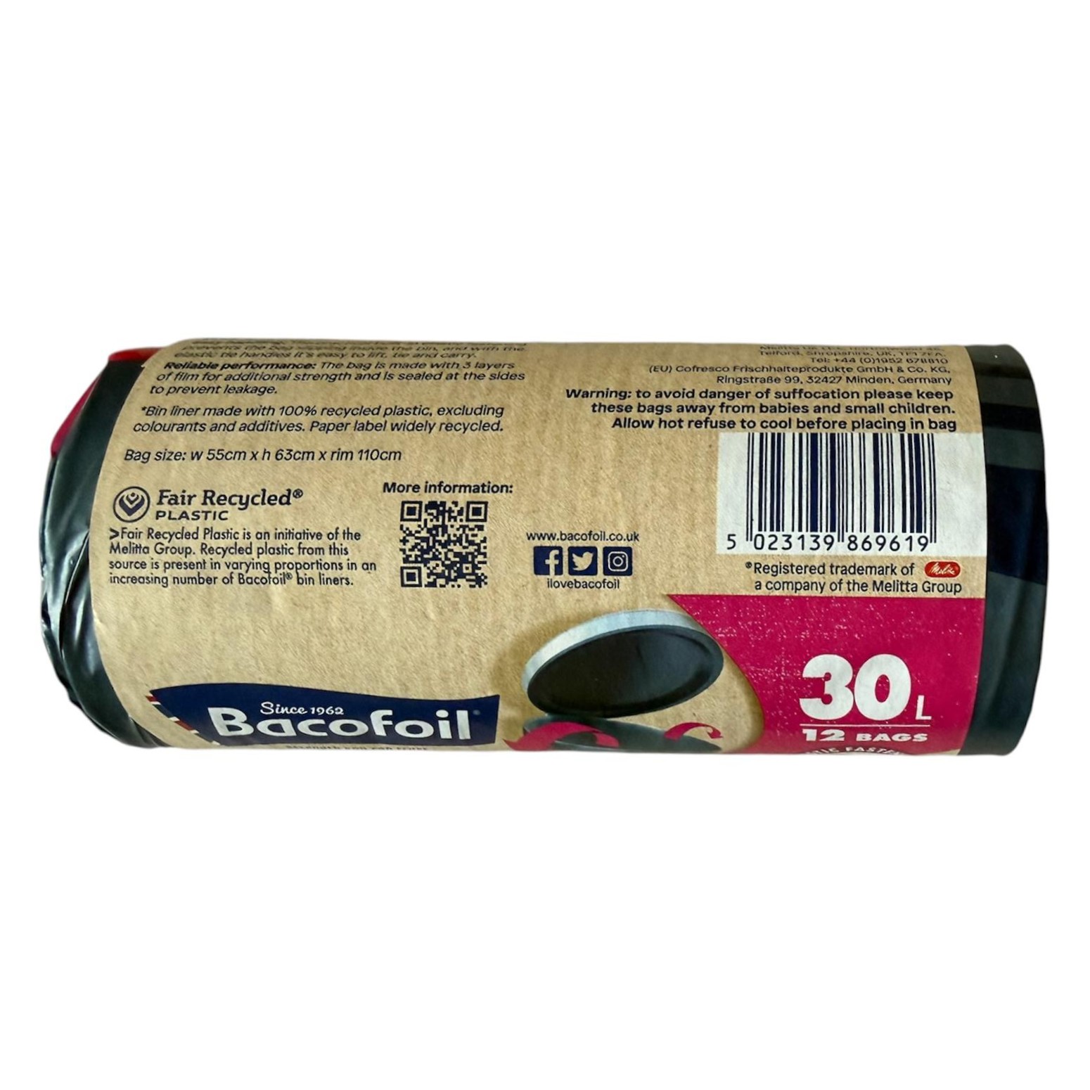 Bacofoil 30 litre elasticated bin bag fitted securely to kitchen bin