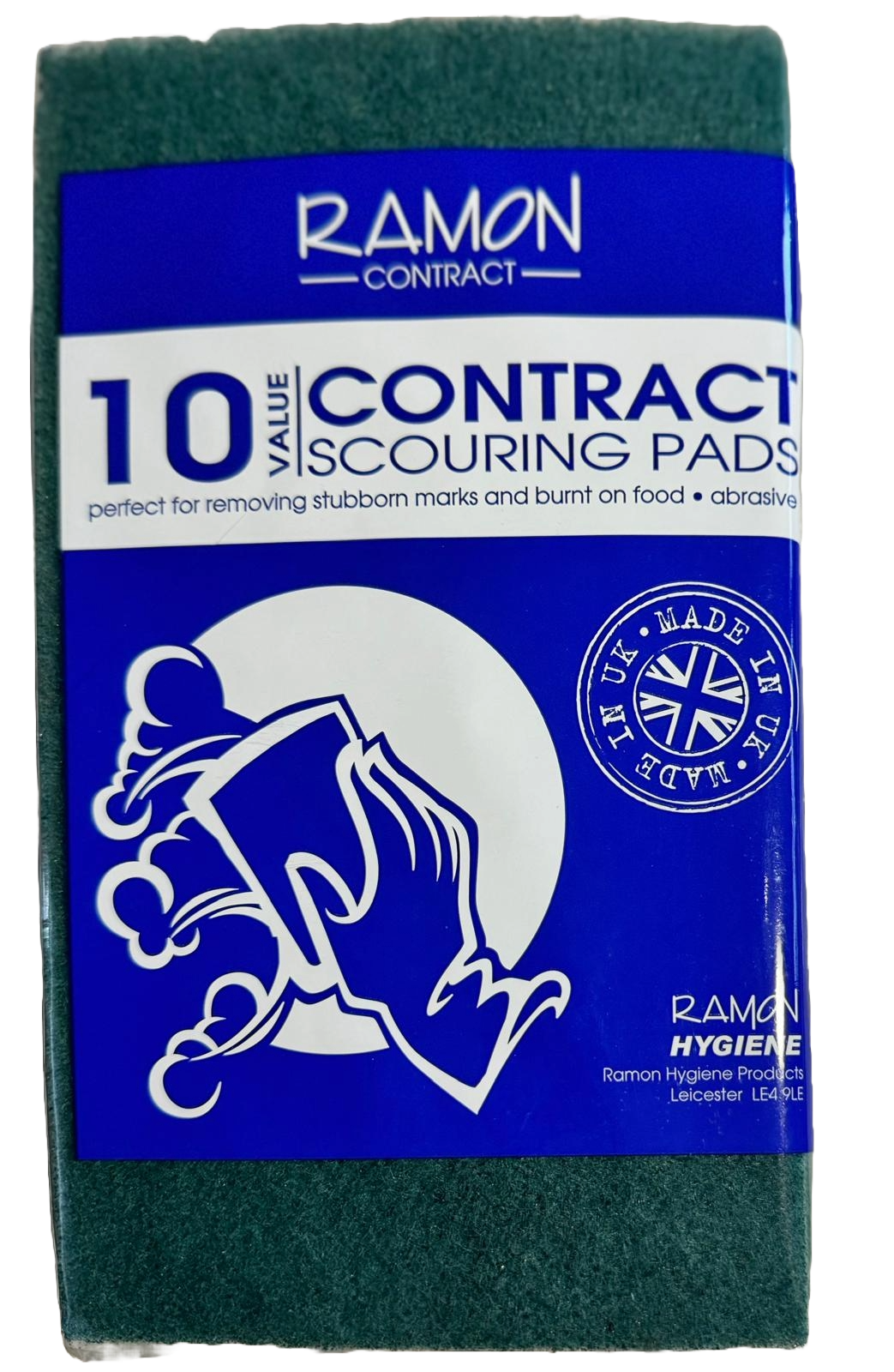 Ramon Contract Green Scouring Pads Pack of 10 | Heavy Duty Abrasive Pads - Image 2